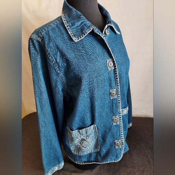 Tantrums bohemian embroidered denim jacket, sz L - Picture 5 of 7
